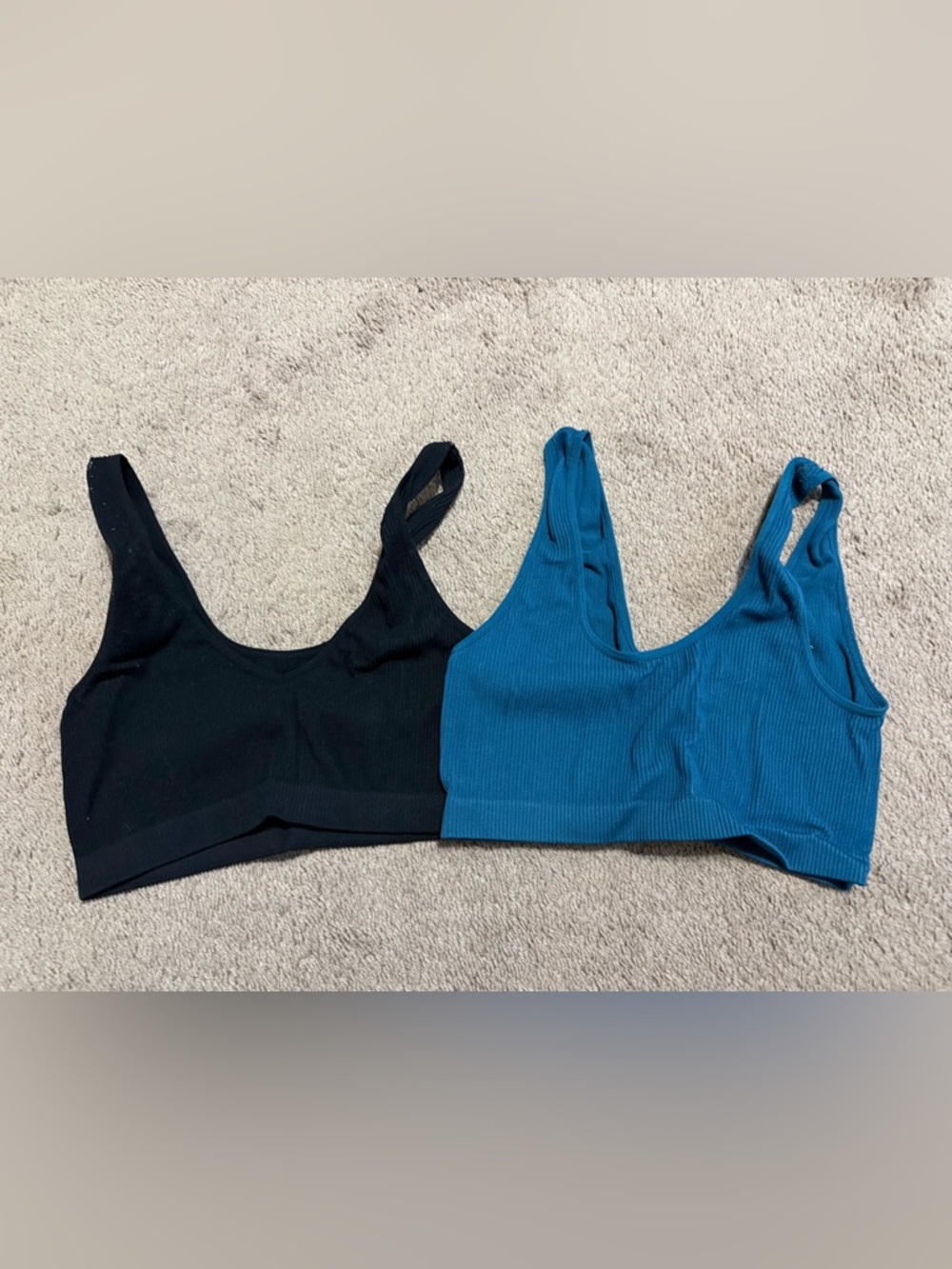 Colsie Seamless Ribbed Bralette Duo - Black & Teal Medium
